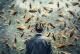 Mimicking a locust s swarming strategy, he capitalizes on strength in numbers to dominate market landscapes, business concept