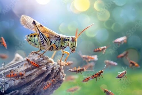 Mimicking a locust s swarming strategy, he capitalizes on strength in numbers to dominate market landscapes, business concept photo