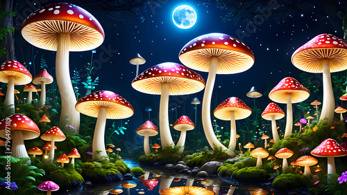 beautiful mushroom forest scenery,Generative AI