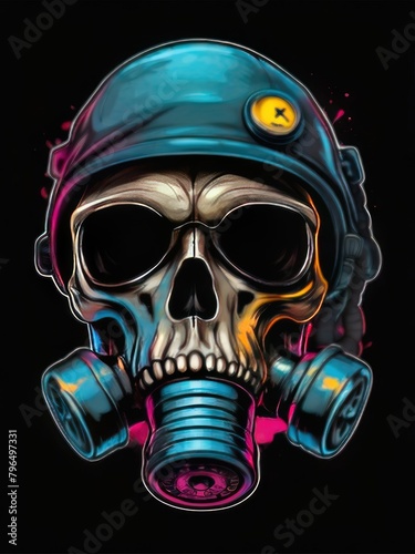 Skull in gas mask illustration. Toxicity emblem © boler
