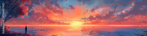 Absorb the breathtaking beauty of a sunrise gradient, as the sky transforms from darkness to light, painting a vivid tableau that sparks the imagination.
