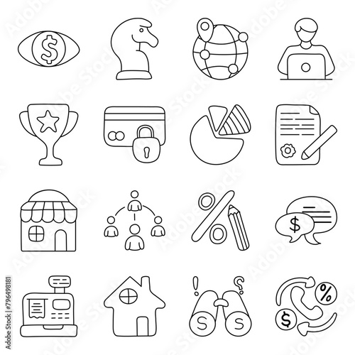 Set of Business and Finance Linear Icons 

