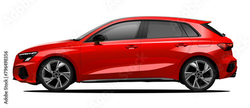 Realistic vector illustration red car in side view, isolated in transparent background. © Jalil