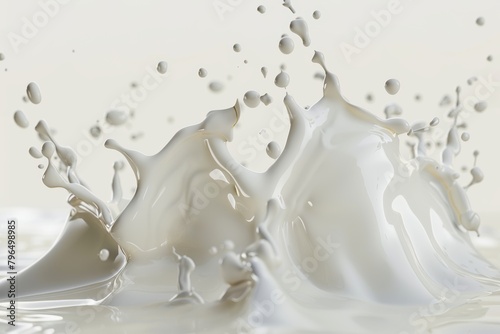 Splashing of fresh milk on clean white background creating a stunning visual effect