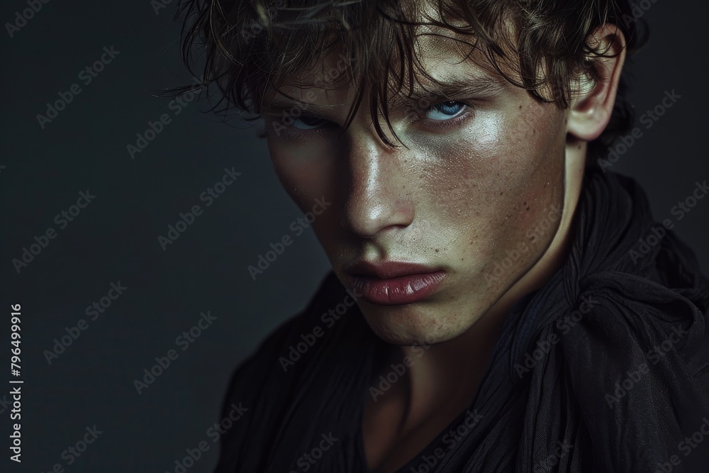 A close-up shot focusing on the black cloak's texture, omitting the face to create a sense of mystery A close-up shot focusing on the black cloak's texture, omitting the face to create a sense of mystery