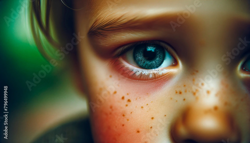 Close-up of a boy's sad face. Emotion concept. The image captures the innocent and emotional expression of the child. 