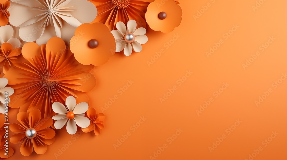 Naklejka premium An artistic arrangement of orange and white paper flowers on a complementary background