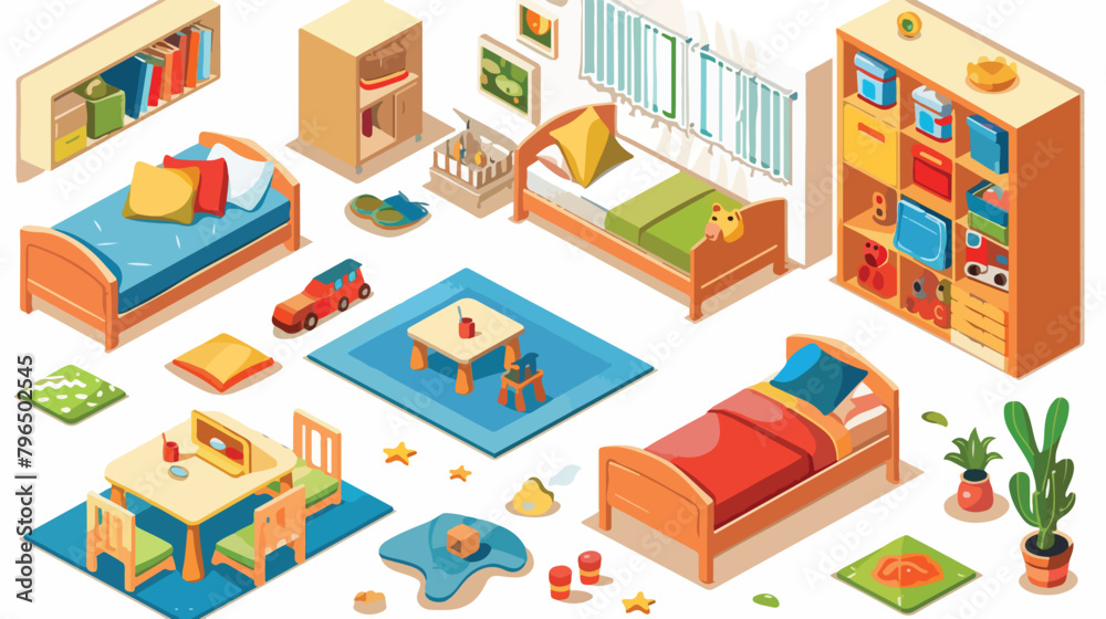 the interior of the nursery in the isometric. children