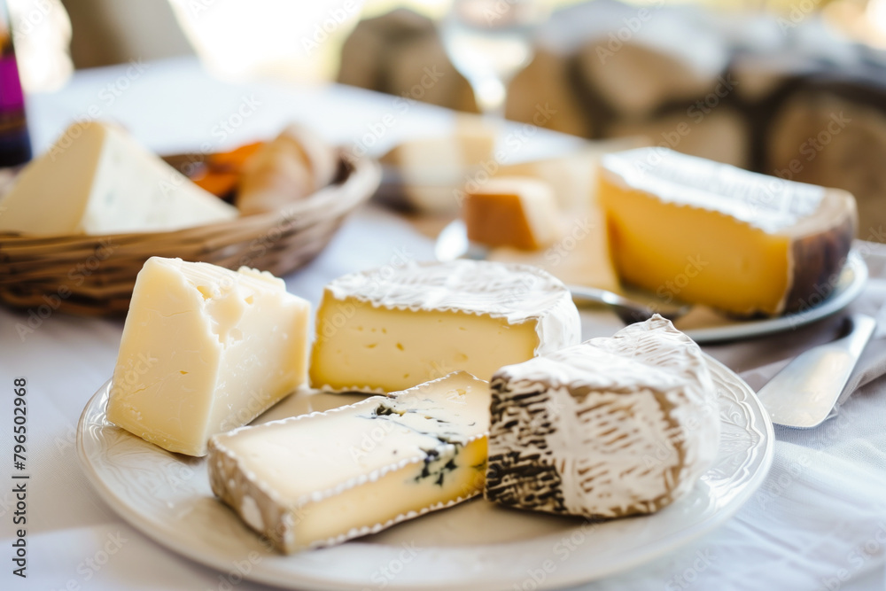 Gourmet cheese selection on plate