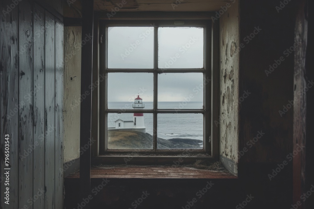 Fototapeta premium Window see lighthouse architecture transparent tranquility