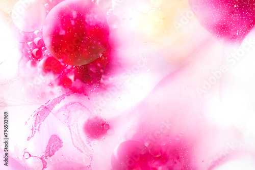 Abstract art with pink watercolour splashes and dots for creative background or wallpaper macro