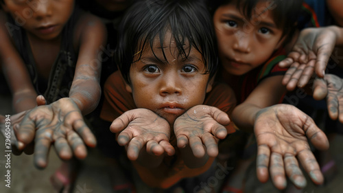 Portrait of underprivileged youth symbolizing the plight of impoverished children, AI generative. photo