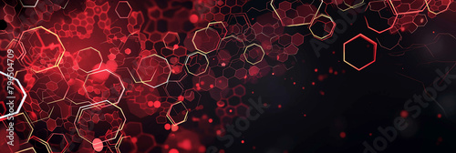 Red futuristic technology interface with hexagons and blurred bokeh photo