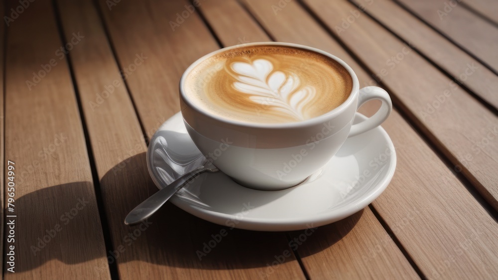 cup of coffee on wooden table