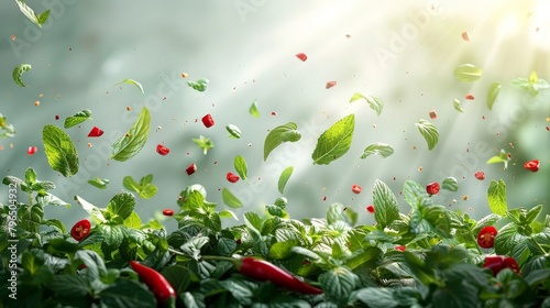 Red chili peppers and herbs...