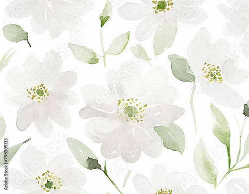 Tapeta namalowane białe kwiaty wzór photo