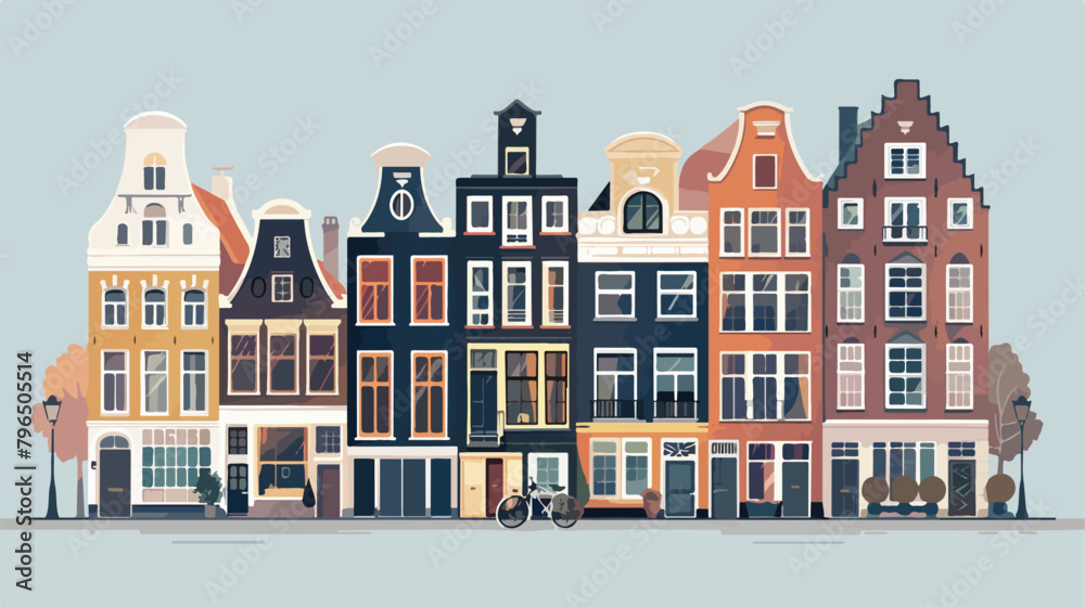 Traditional Amsterdam houses European architecture illustration