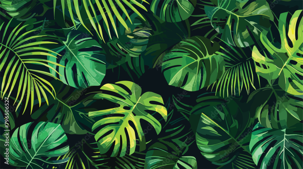 Tropical seamless pattern with palm leaves. Seamless