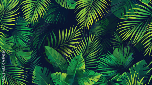 Tropical seamless pattern with palm leaves. Seamless