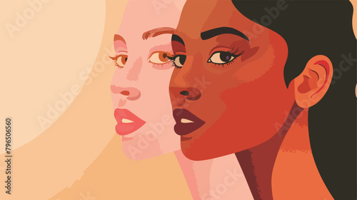 Two beautiful women with different skin colors stand