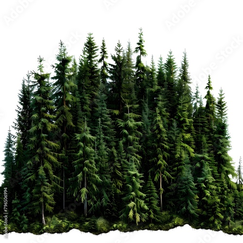 forest on white background,Group of trees isolated on a white background big trees in the forest 3D illustration