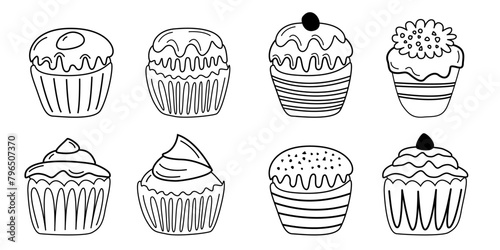 Cupcakes doodle sketch isolated on white background