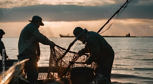 Fishermen fishing with net. photo
