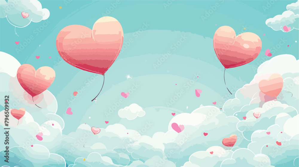 Valentine s Day sale banner with clouds and hearts.