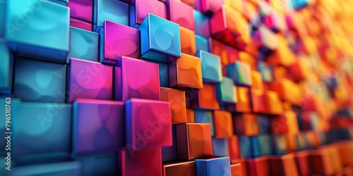 A colorful wall of blocks with a blue square in the middle
