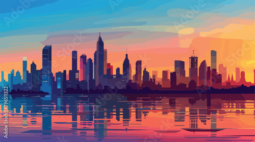 Vector Colourful panoramic cityscape of Mumbai with s © Roses