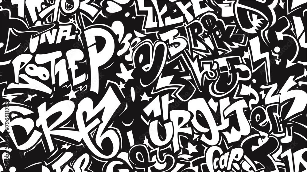 Vector graffiti seamless pattern with abstract tags 