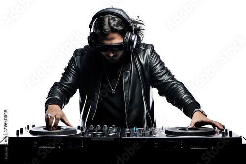 Nightclub dj headphones glasses white background.