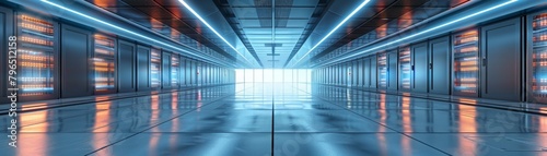 Wallpaper Mural A large, empty room with a blue and orange light Torontodigital.ca