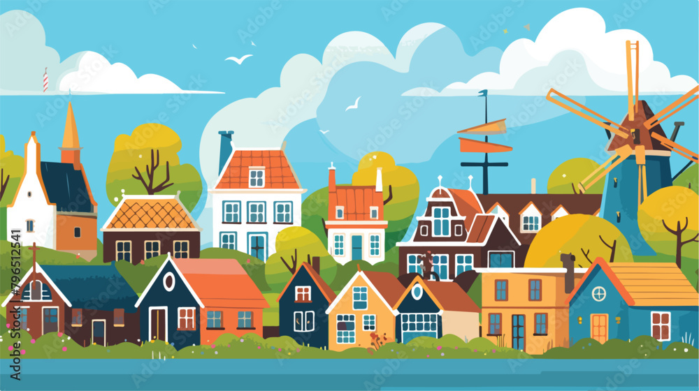 Vector illustration with traditional dutch houses 