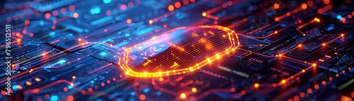 Wallpaper Mural A computer chip with a blue background and orange lights Torontodigital.ca