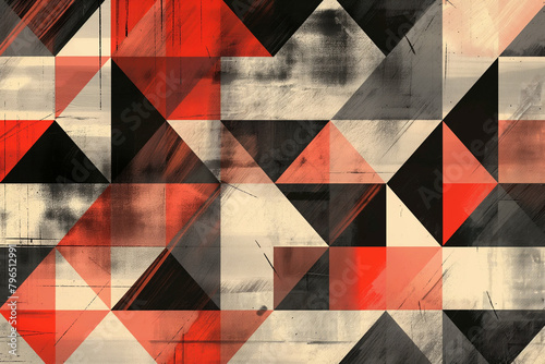 Abstract background with triangular geometric pattern in red, black and grey.