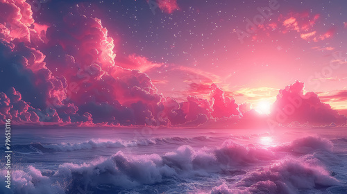 ethereal pink and blue sunset cloudscape over tranquil ocean