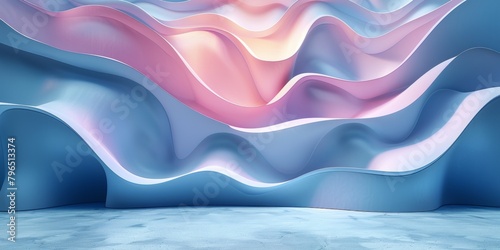 A blue and pink wave with a white background