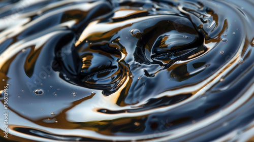 A closeup of a halfsubmerged face in a pool of ferrofluid the metallic liquid seemingly pulling the features apart and creating a sense of discomfort and disorientation. photo