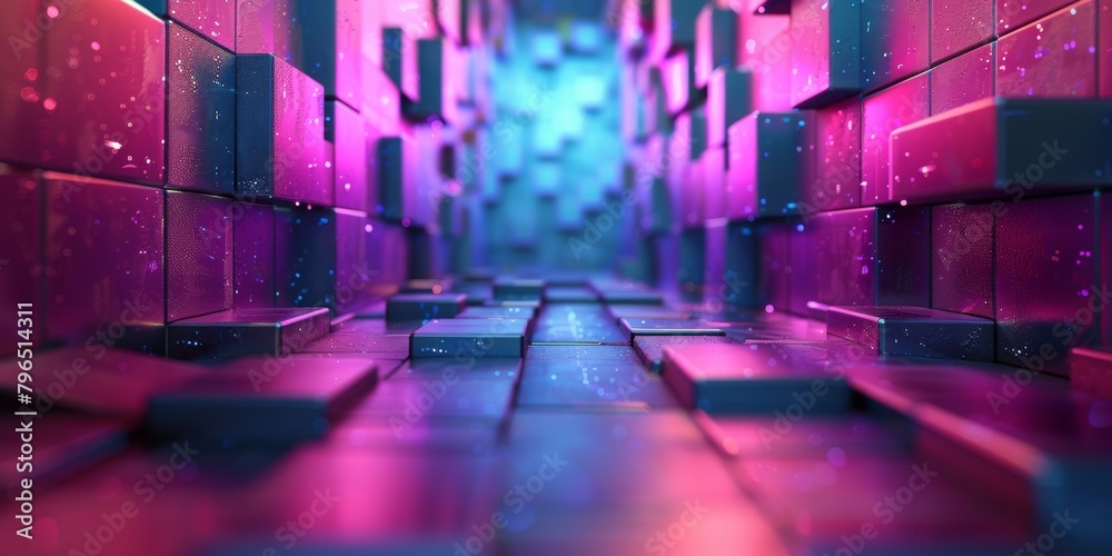 A room with pink and blue blocks