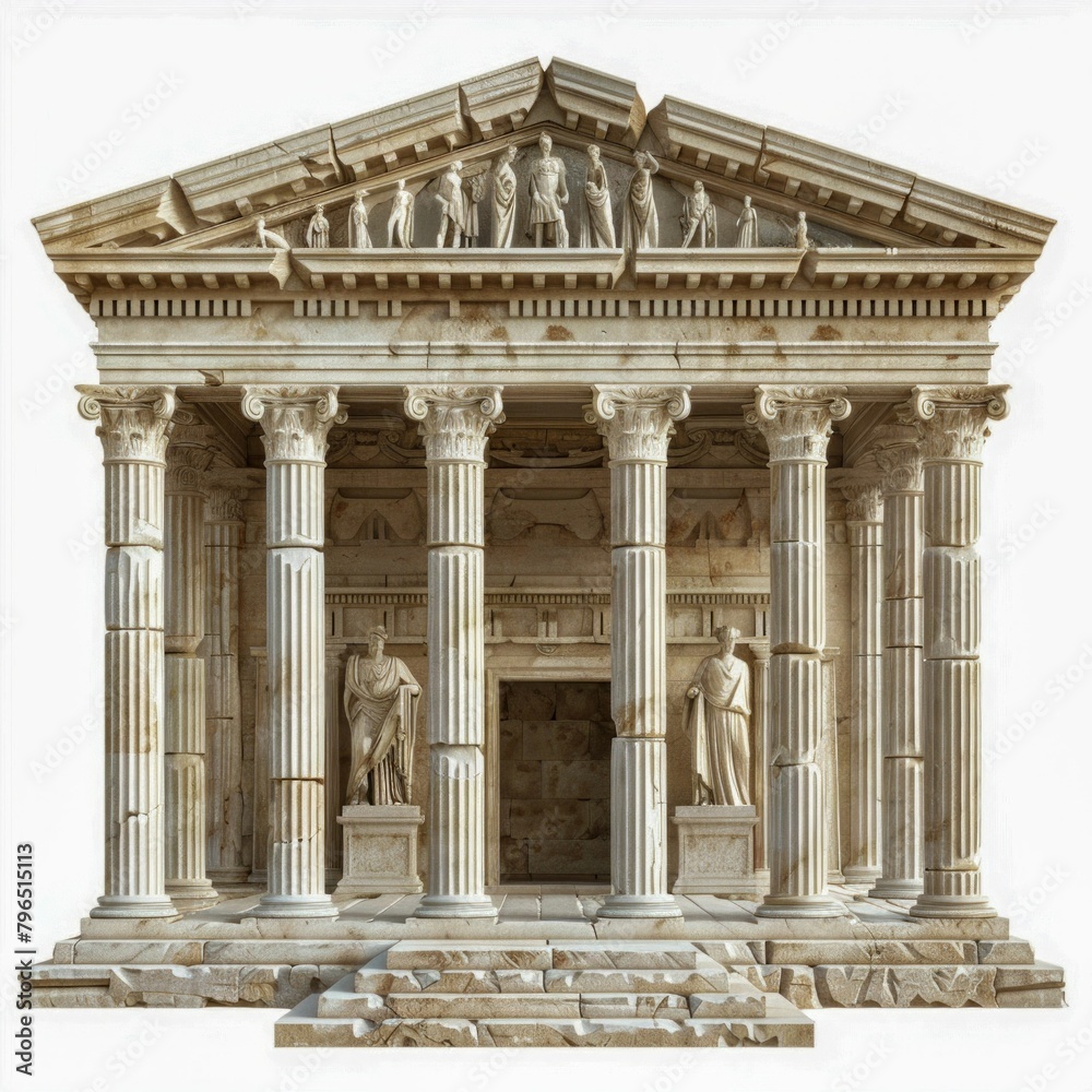 Classical Greek Temple Facade with Statues. Generative ai