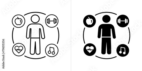 Healthy Lifestyle editable stroke and solid web icon set. Vector illustration