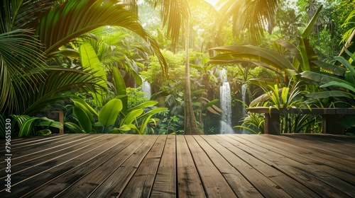 Serene Waterfall in Lush Tropical Rainforest. Generative ai