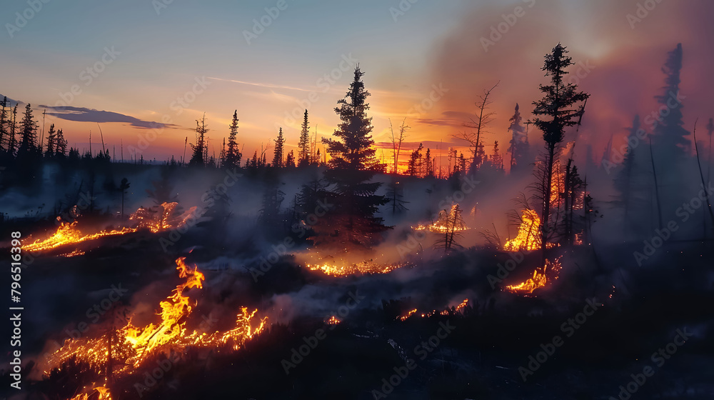 A wide-angle scene of a controlled burn operation, with flames expertly contained and managed, showcasing the preventive measures taken to reduce wildfire risks and maintain ecological balance. A wide-angle scene of a controlled burn operation, with flames expertly contained and managed, showcasing the preventive measures taken to reduce wildfire risks and maintain ecological balance.
