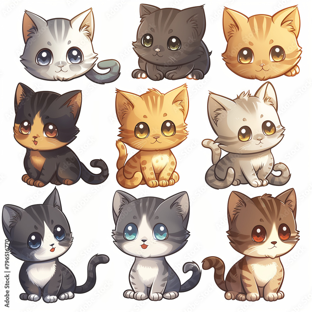 Fototapeta premium Collection of funny cat illustrations in a cartoon style