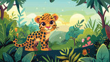 Wild animals with landscape - cute cartoon illustration