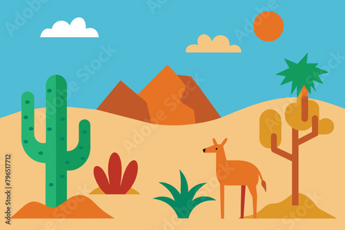 Desert Flora And Fauna Cartoon Set vector