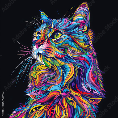 Cat head artwork (tattoo, illustration, vector) in various artistic styles © ak159715