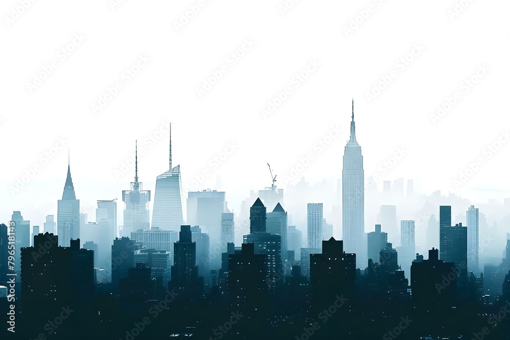 City skyline silhouette background with vast panoramic buildings in isolation. Concept Cityscape, Skyline, Silhouette, Buildings, Panoramic