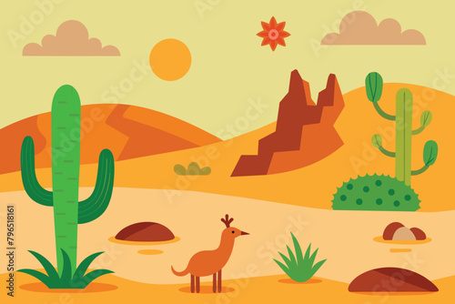 Desert Flora And Fauna Cartoon Set vector